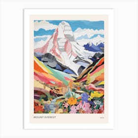 Mount Everest Nepal 3 Colourful Mountain Illustration Poster Art Print