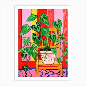 Pink And Red Plant Illustration Golden Pothos 1 Art Print