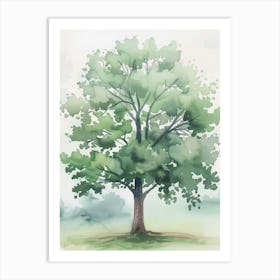 Pecan Tree Atmospheric Watercolour Painting 1 Art Print