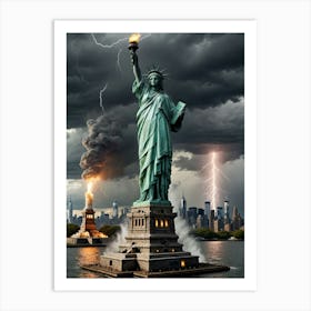 Thunder Over The Statue Of Liberty Art Print