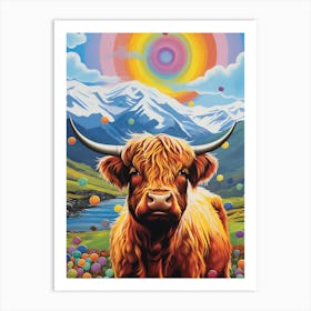 Highland Cows Dotty Background 3 Art Print
