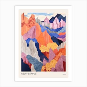 Mount Olympus Greece 1 Colourful Mountain Illustration Poster Art Print