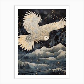 Snowy Owl 3 Gold Detail Painting Art Print