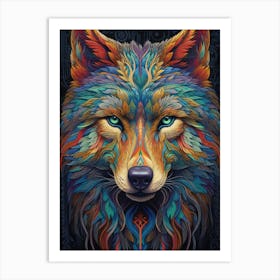 Neon Wolf Portrait 1 Art Print