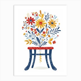 Flower Bouquet On A Wooden Chair Art Print