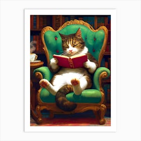 Cat Reading A Book Art Print