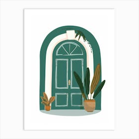 Green Door With Potted Plants 6 Art Print