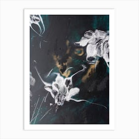 Green Gold And White Flowers Painting 3 Art Print