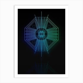 Neon Blue and Green Abstract Geometric Glyph on Black n.0362 Art Print