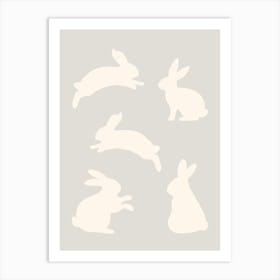 Lucky Bunny Grey & White Art Print