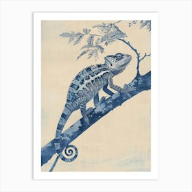 Blue Carpet Chameleon Block Print 4 Art Print