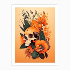 Animal Skull Orange 3 Botanical Art Print