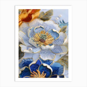 Embroidered Flowers 2 Art Print