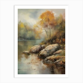 Forest Lake, Autumn Lake, Vintage Oil Painting, Farmhouse Wall Decorations, Antique Landscape, Vintage Landscape Oil Painting.7 1 Art Print