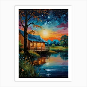 Cabin By The Lake Art Print