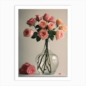 A Vase Of Pink Roses 41 Art Print