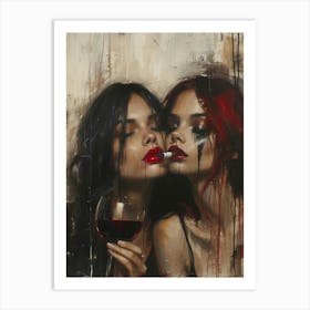 Two Girls Drinking Wine Art Print