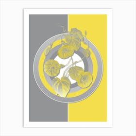 Vintage Morning Glory Botanical Geometric Art in Yellow and Gray n.299 Art Print