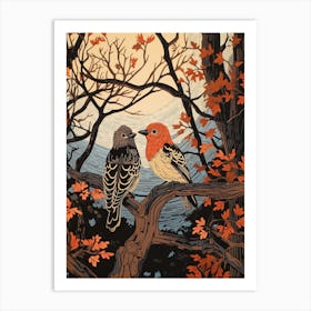 Art Nouveau Birds Poster Woodpecker 2 Art Print