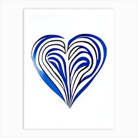 Joyful Heart 1 Symbol Blue And White Line Drawing Art Print