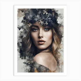 Portrait Of A Woman With Flowers Poster