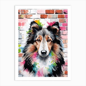 Aesthetic Shetland Sheltie Sheepdog Puppy Brick Wall Graffiti Artwork 1 Art Print