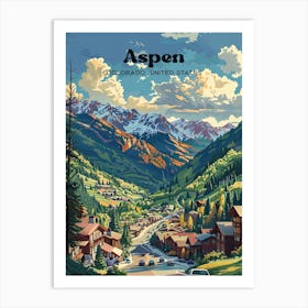 Aspen Colorado Mountain Art Illustration Art Print