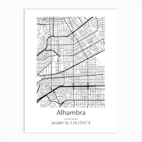 Alhambra,United States Minimalist Map Art Print