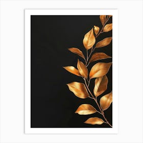 Golden Leaves On Black Background 3 Art Print