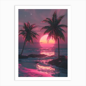 Synthwave Sunset At The Beach 16 Art Print