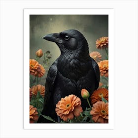 Crow with Flowers 1 Art Print