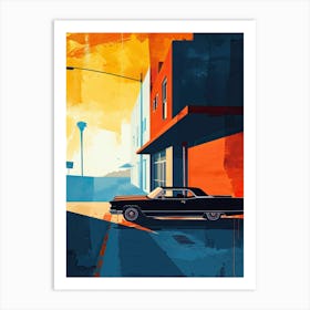 Old Vintage Car At Sunset, USA Minimalism Art Print