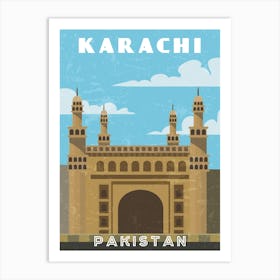 Karachi, Pakistan - Retro travel minimalist poster Art Print