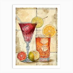 Fruity Cocktails Watercolour 2 Art Print