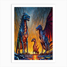 Dragons At Sunset 1 Art Print