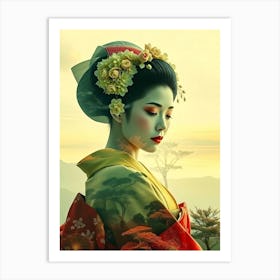 Geisha Color Effect Portrait Art Print