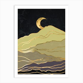 Gold And Black - Golden landscape with moon #5, Japanese gold poster Art Print