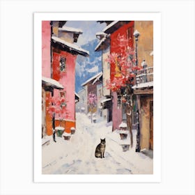 Cat In The Streets Of Aosta   Italy With Snow 1 Art Print