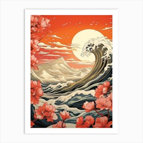 Great Wave With Daffodil Flower Drawing In The Style Of Ukiyo E 4 Art Print