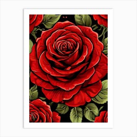 Red Roses On Black Background Art Print
