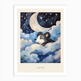 Baby Skunk Sleeping In The Clouds Nursery Poster Art Print
