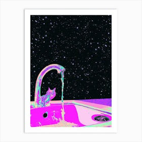 Fluorescent Cat In The Kitchen Sink Looking At The Universe Art Print