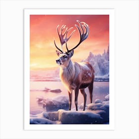 Deer In The Snow 3 Art Print