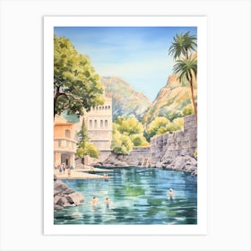 Swimming In Kotor Montenegro 2 Watercolour Art Print