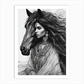 Woman With A Horse 1 Art Print