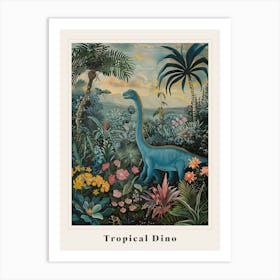 Dinosaur With Tropical Leaves Painting 2 Poster Art Print