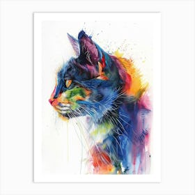 Cat Colourful Watercolour 2 Art Print