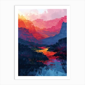 Sunset In The Mountains | Pixel Art Series 1 Art Print