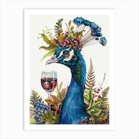 Peacock With Wine Glass 3 Art Print