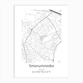 Smorumnedre,Denmark Minimalist Map Art Print